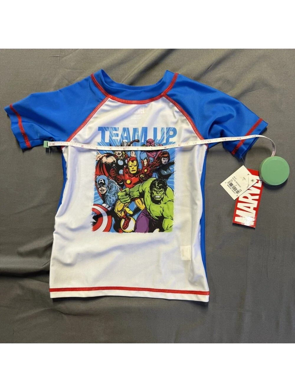 Marvel Avengers Boys Short Sleeve Rash Guard Swim Shirt Blue/White/Red Size 3